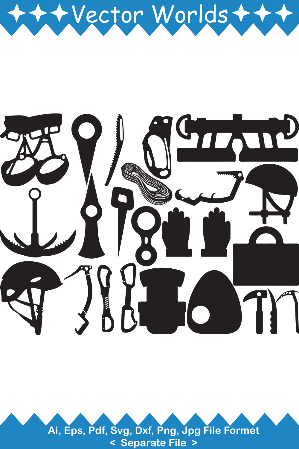 A selection of unique vector images of climbing equipment silhouettes