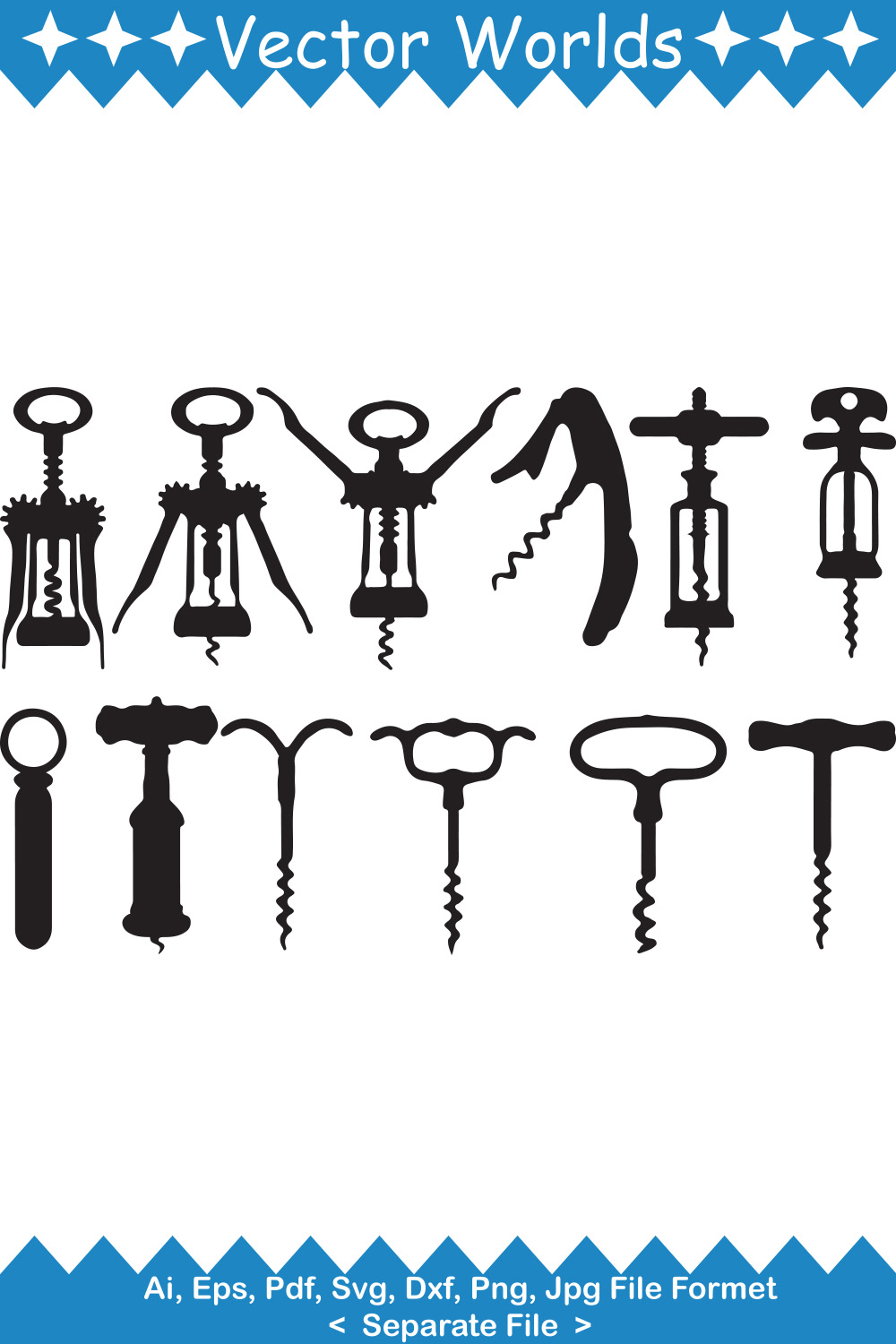 A selection of irresistible vector images of corkscrew silhouettes