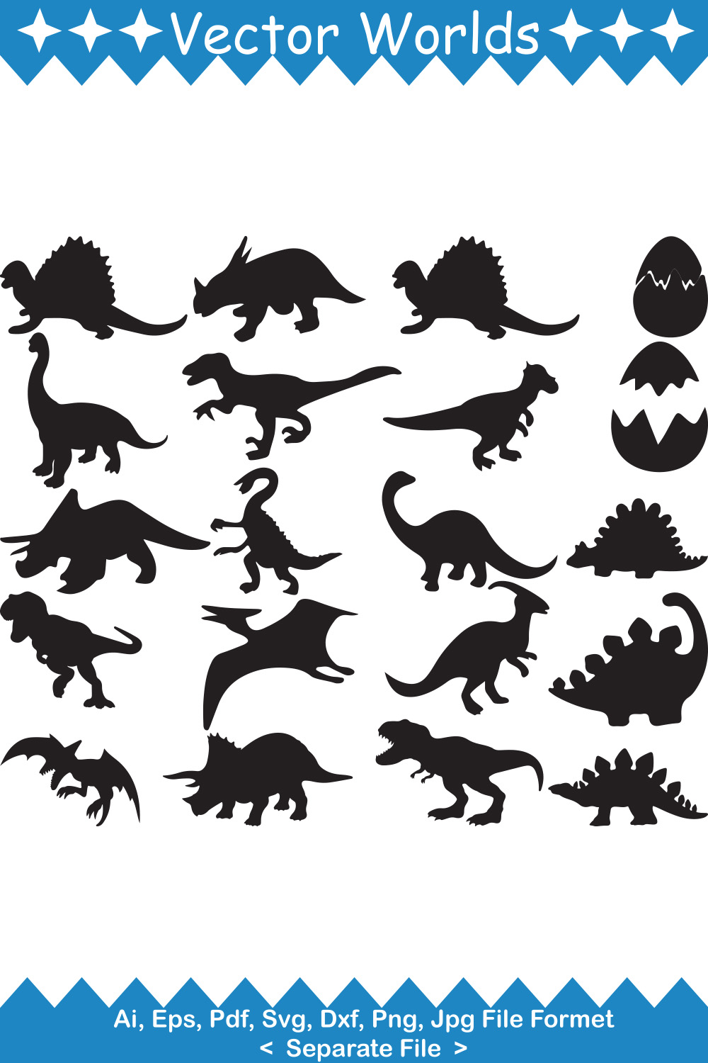 Set of silhouettes of dinosaurs.