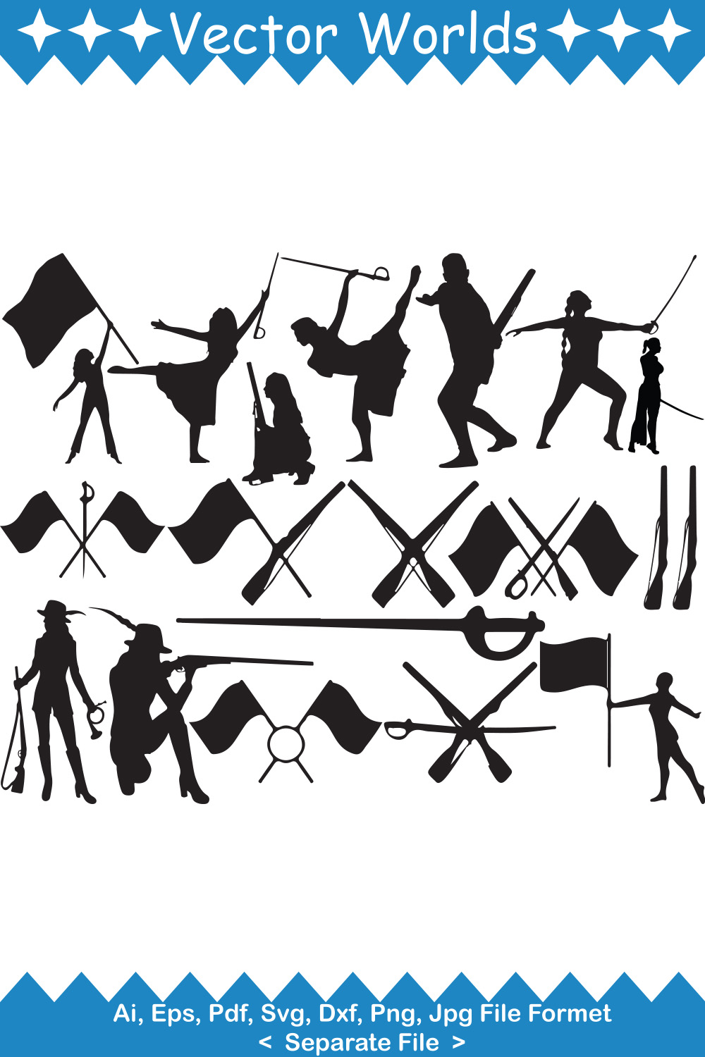 Set of wonderful vector images of color guards silhouettes