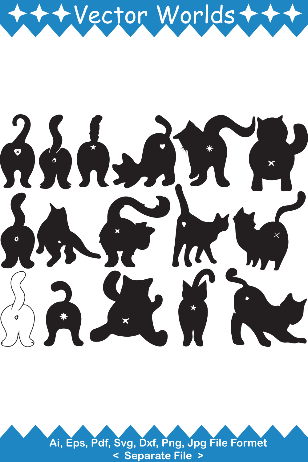 Set of silhouettes of cats and dogs.