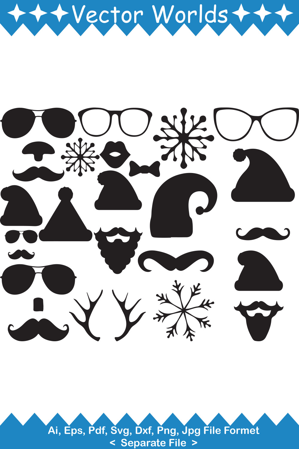 Set of beautiful silhouette vector images of Christmas accessories.