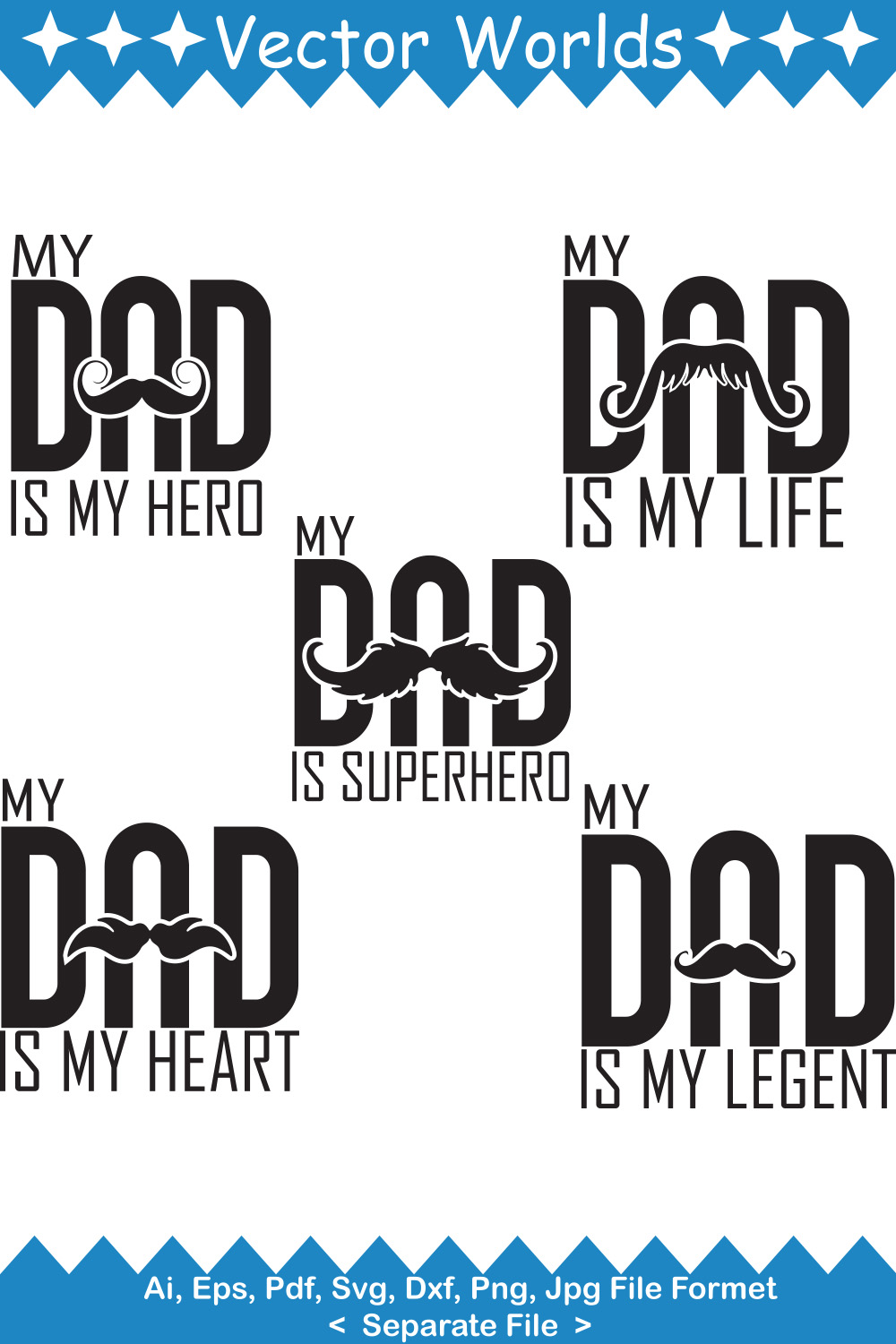 A bundle of exquisite black lettering on the theme of dad