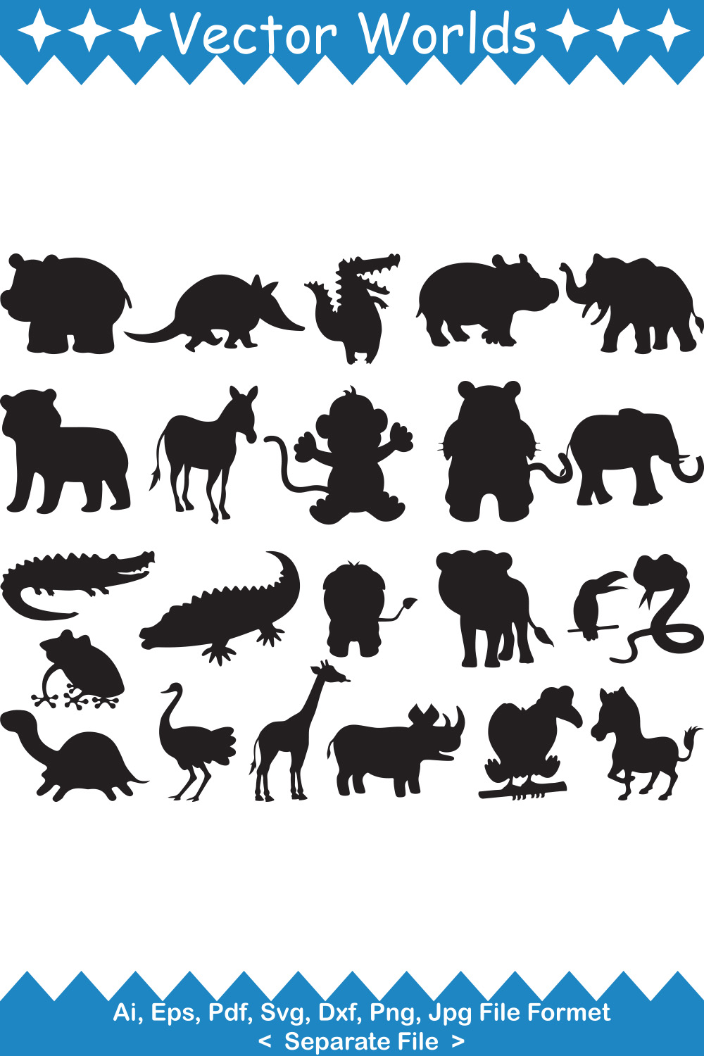 Set of silhouettes of different animals.