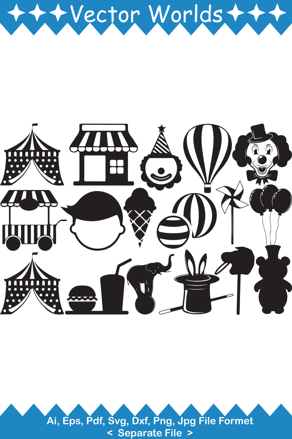 A set of beautiful vector images on the theme of the circus.