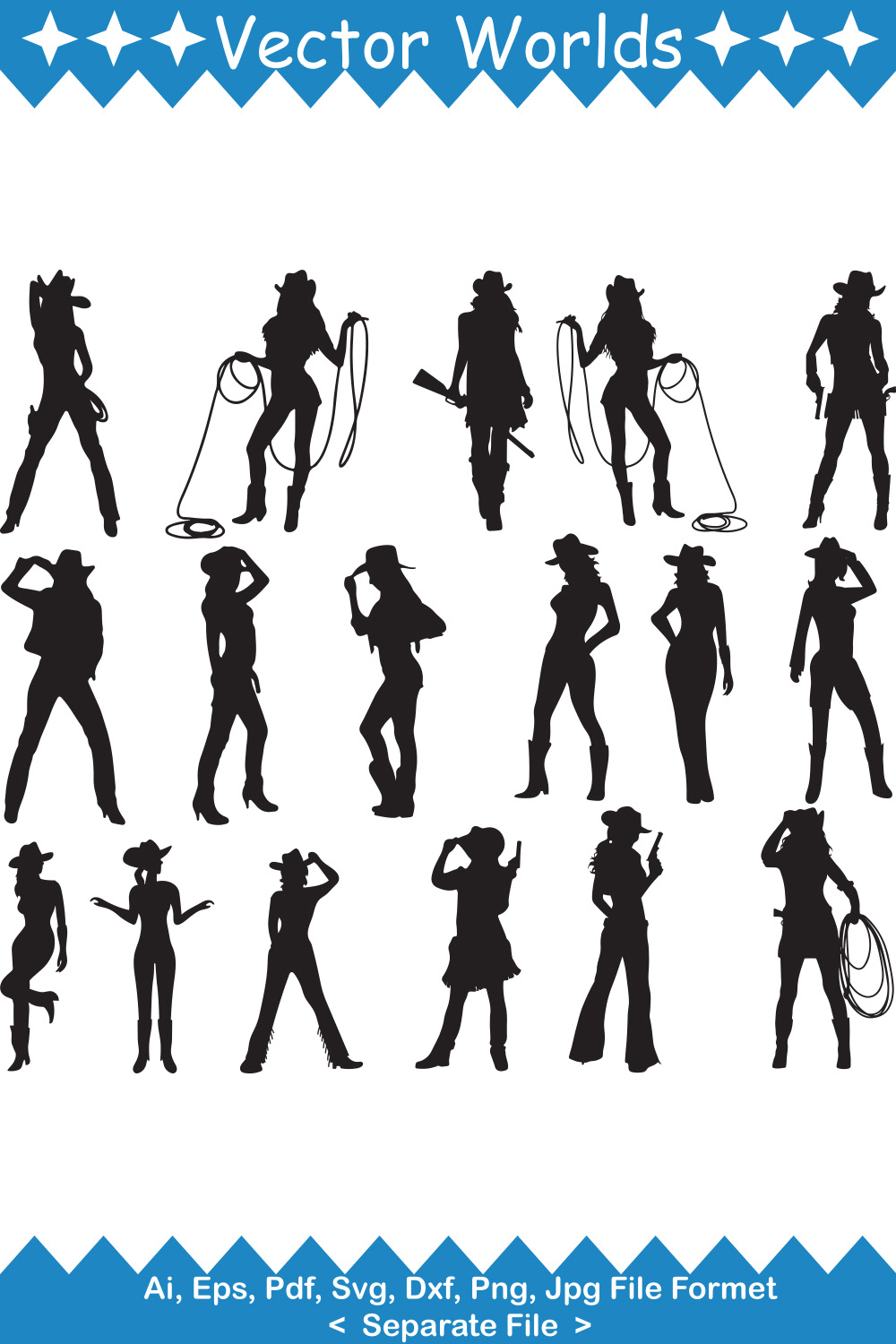 Collection of enchanting vector image of cowgirl silhouettes