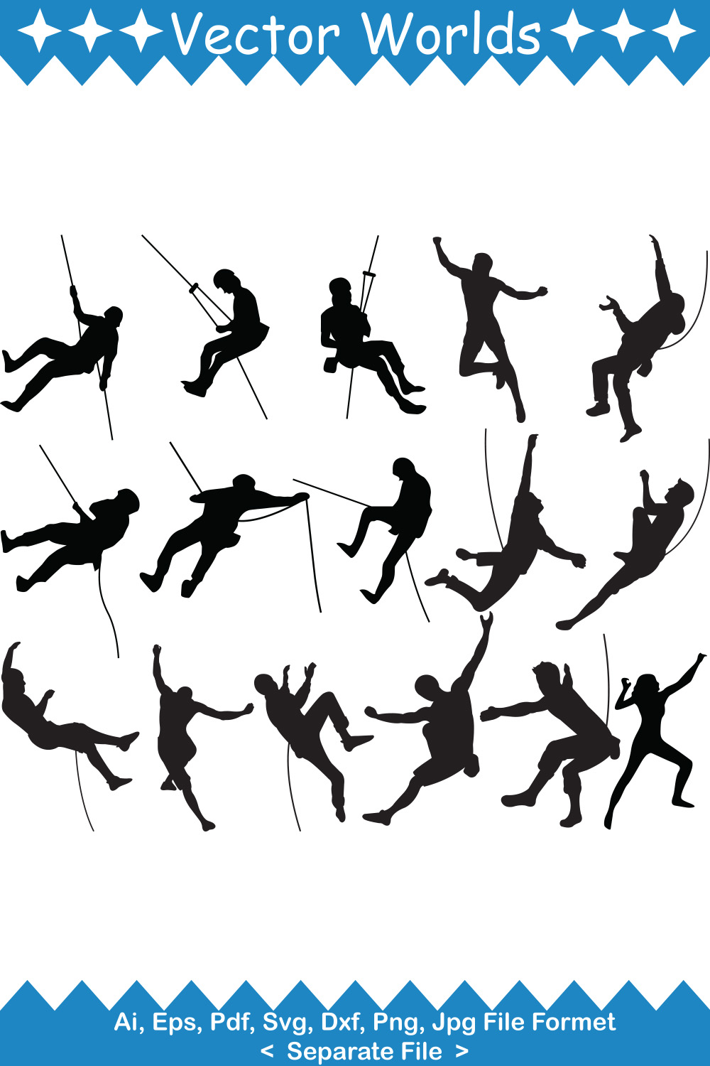 A selection of unique vector images of silhouettes of climbers