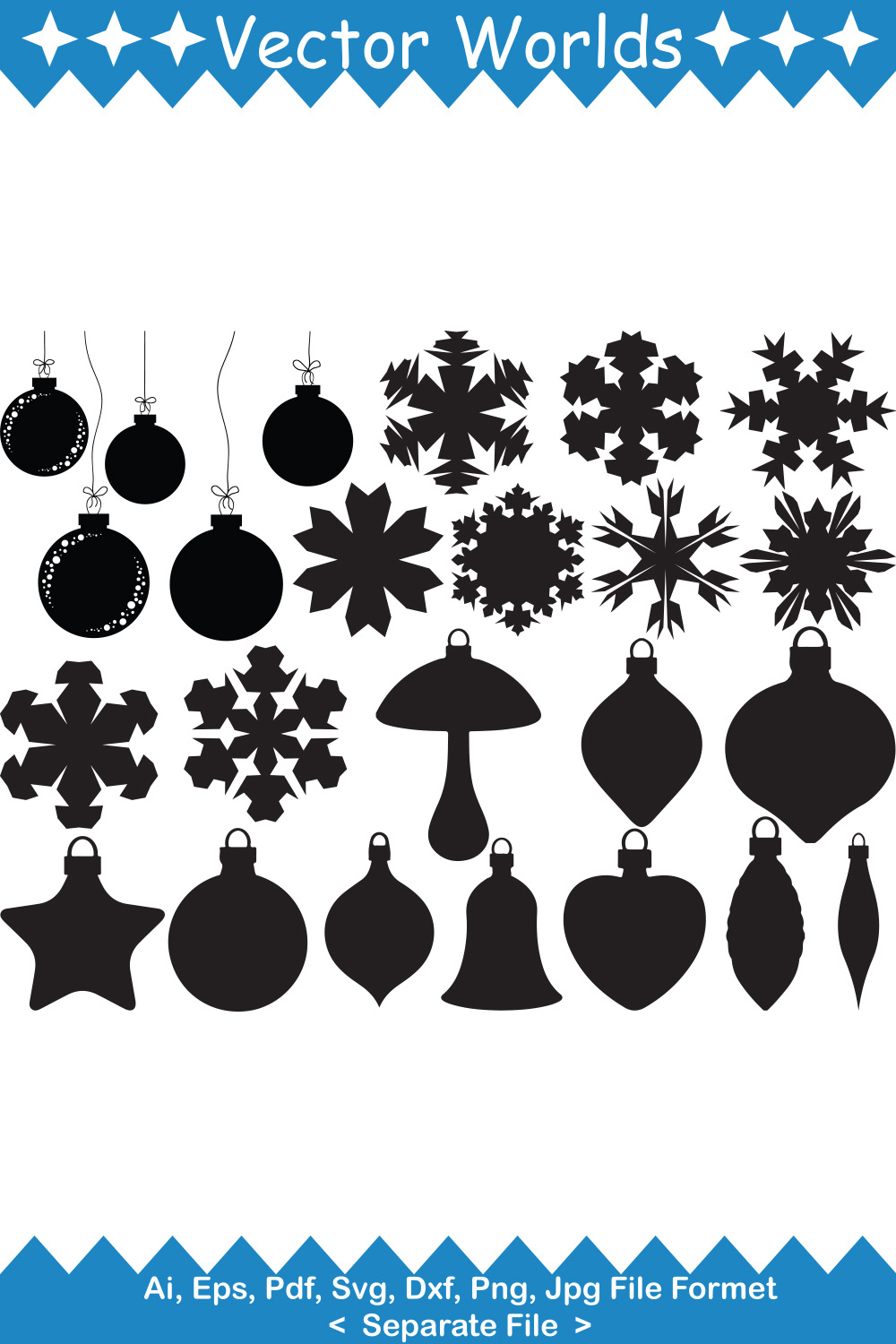 A selection of unique vector images of the silhouette of Christmas accessories.