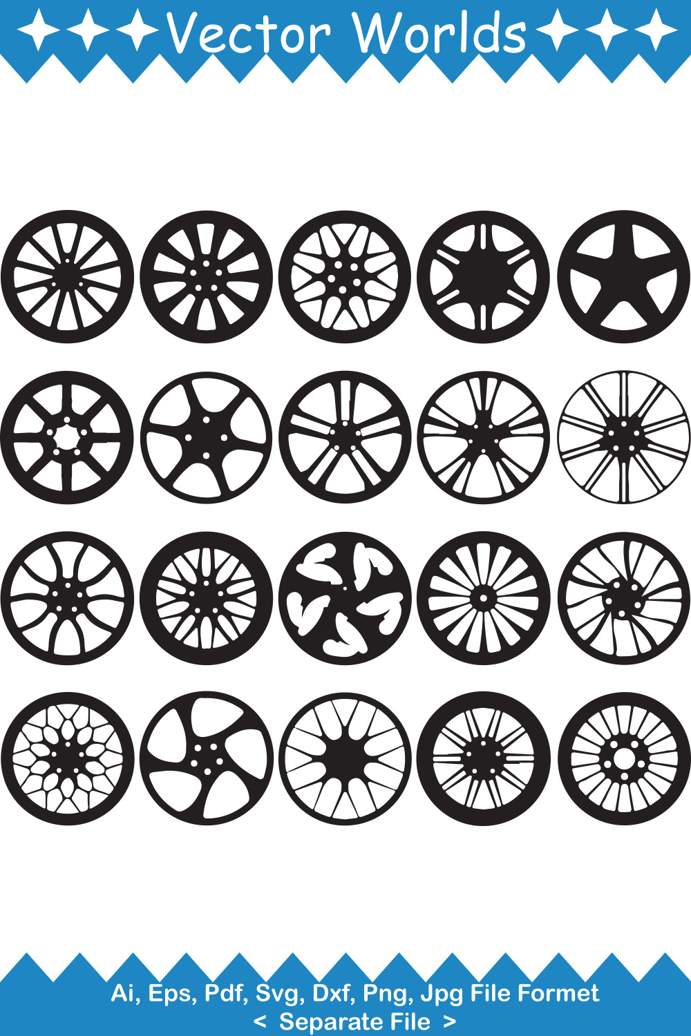 Set of adorable vector images of car wheels.
