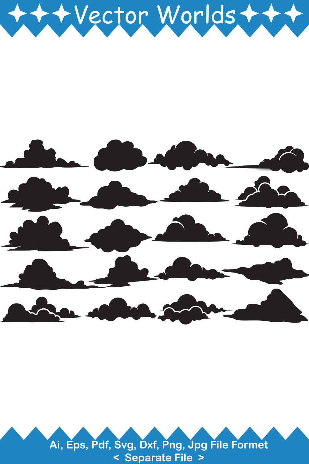 Set of beautiful vector images of silhouettes of clouds