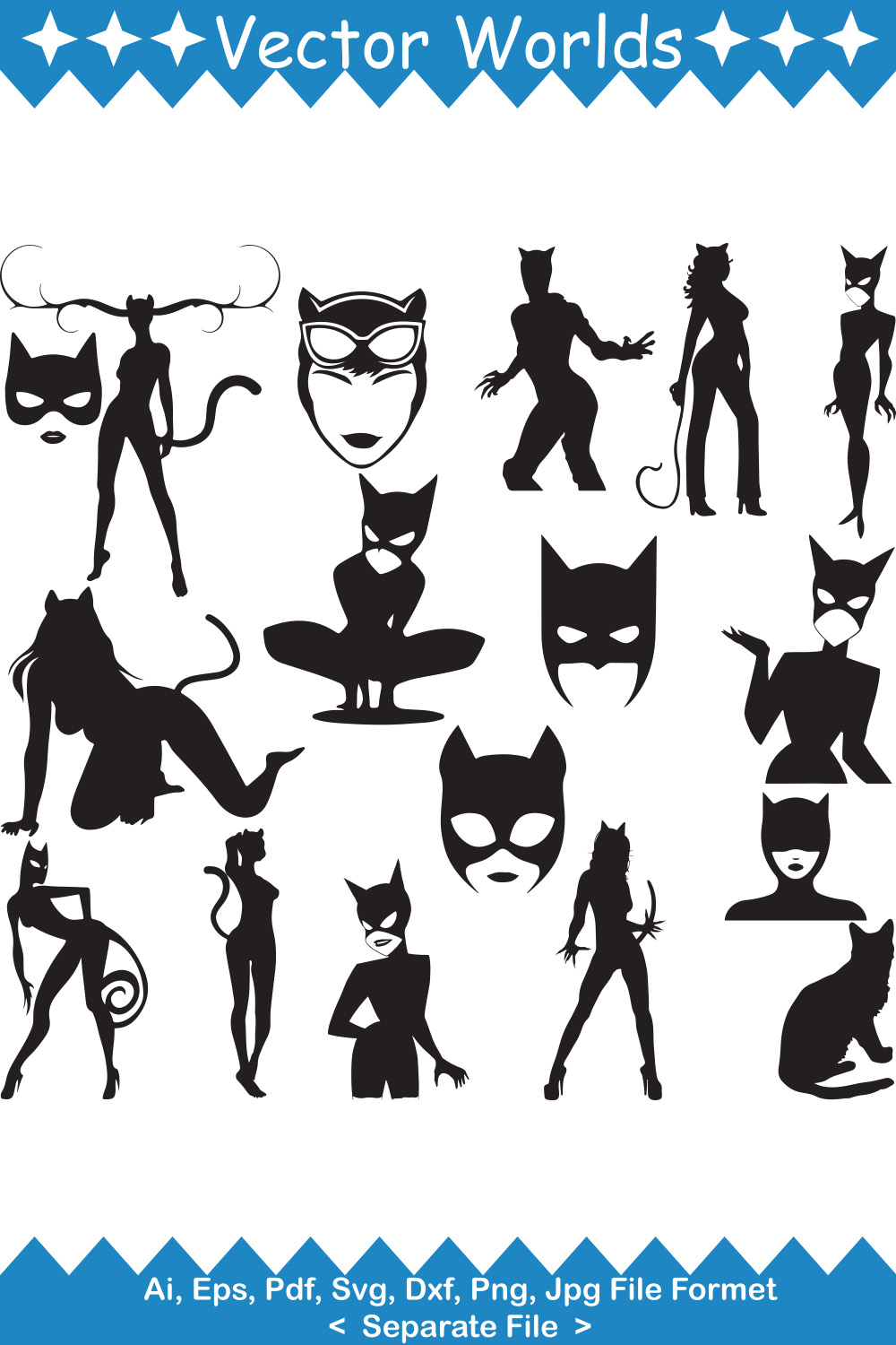 Collection of beautiful vector images of catwoman.