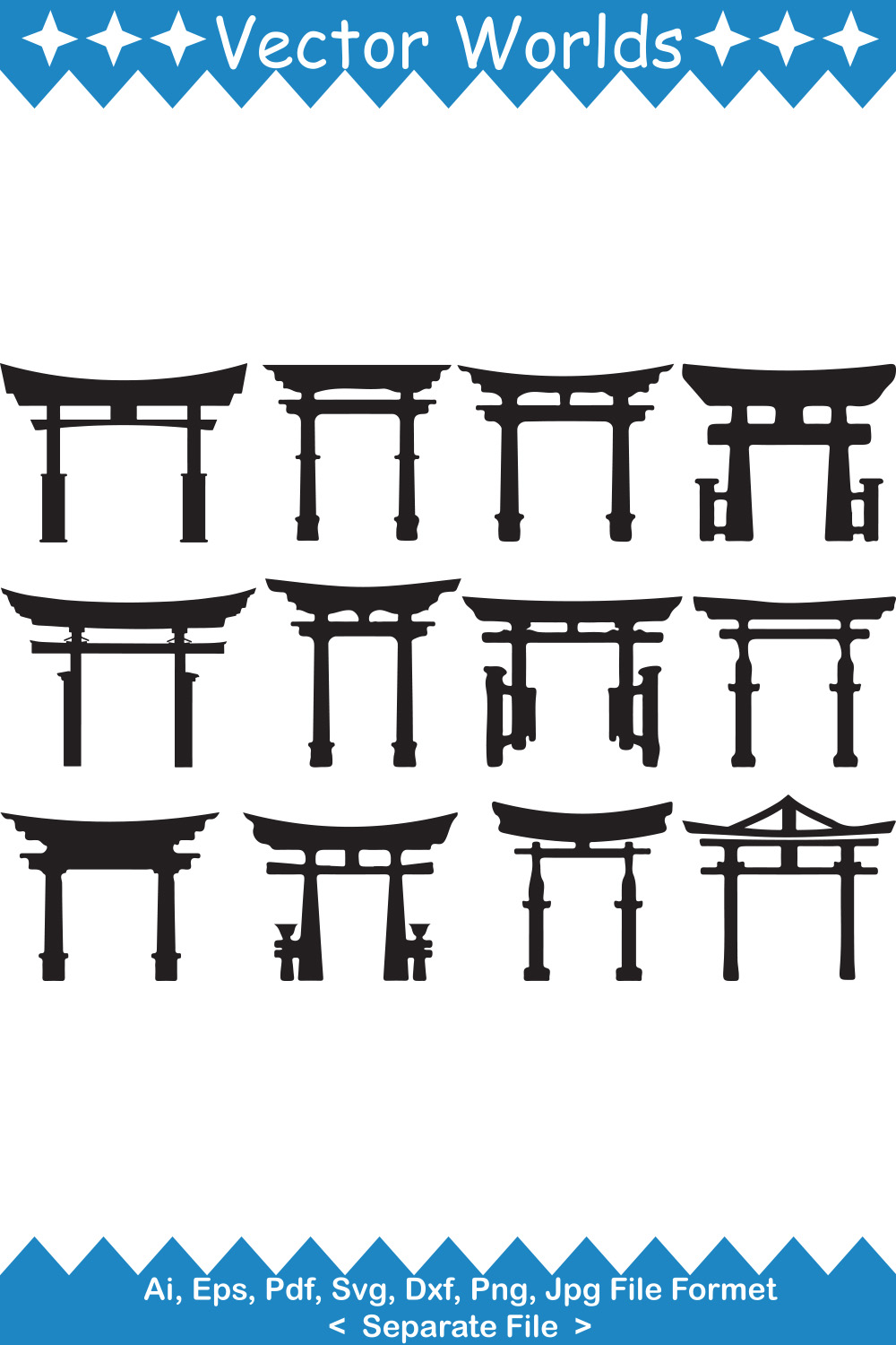 A selection of unique vector images of the Chinese gate silhouette.