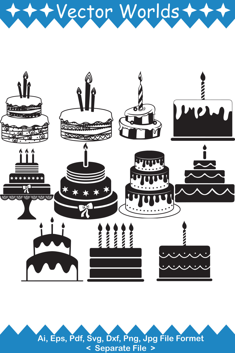 A selection of unique images of silhouettes of birthday cakes