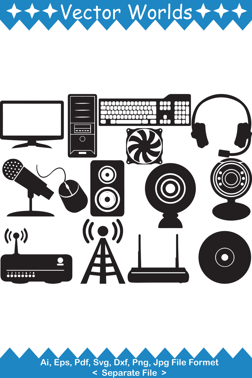 A selection of irresistible vector images of silhouettes of computer accessories