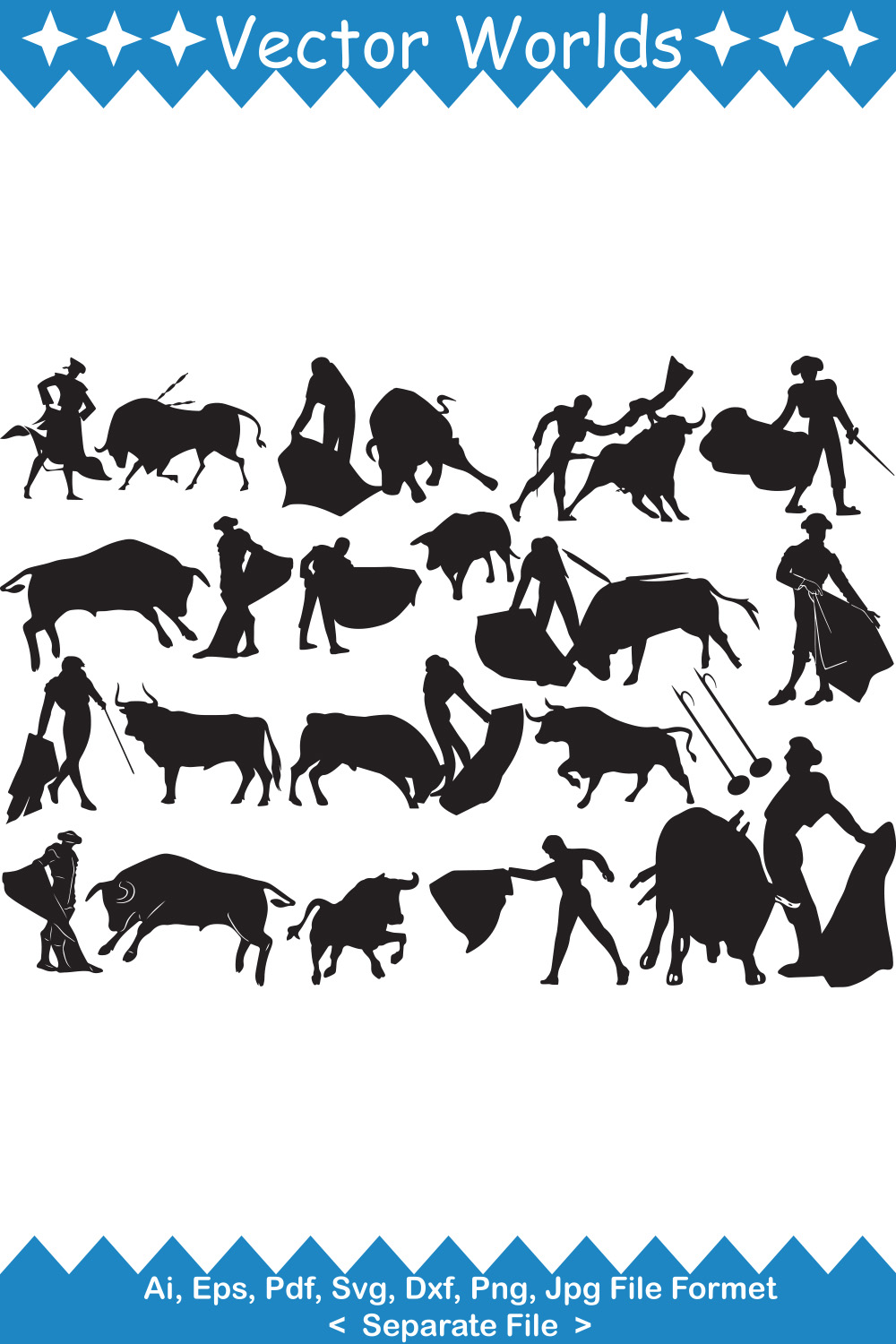 A selection of irresistible vector image silhouettes of corrida