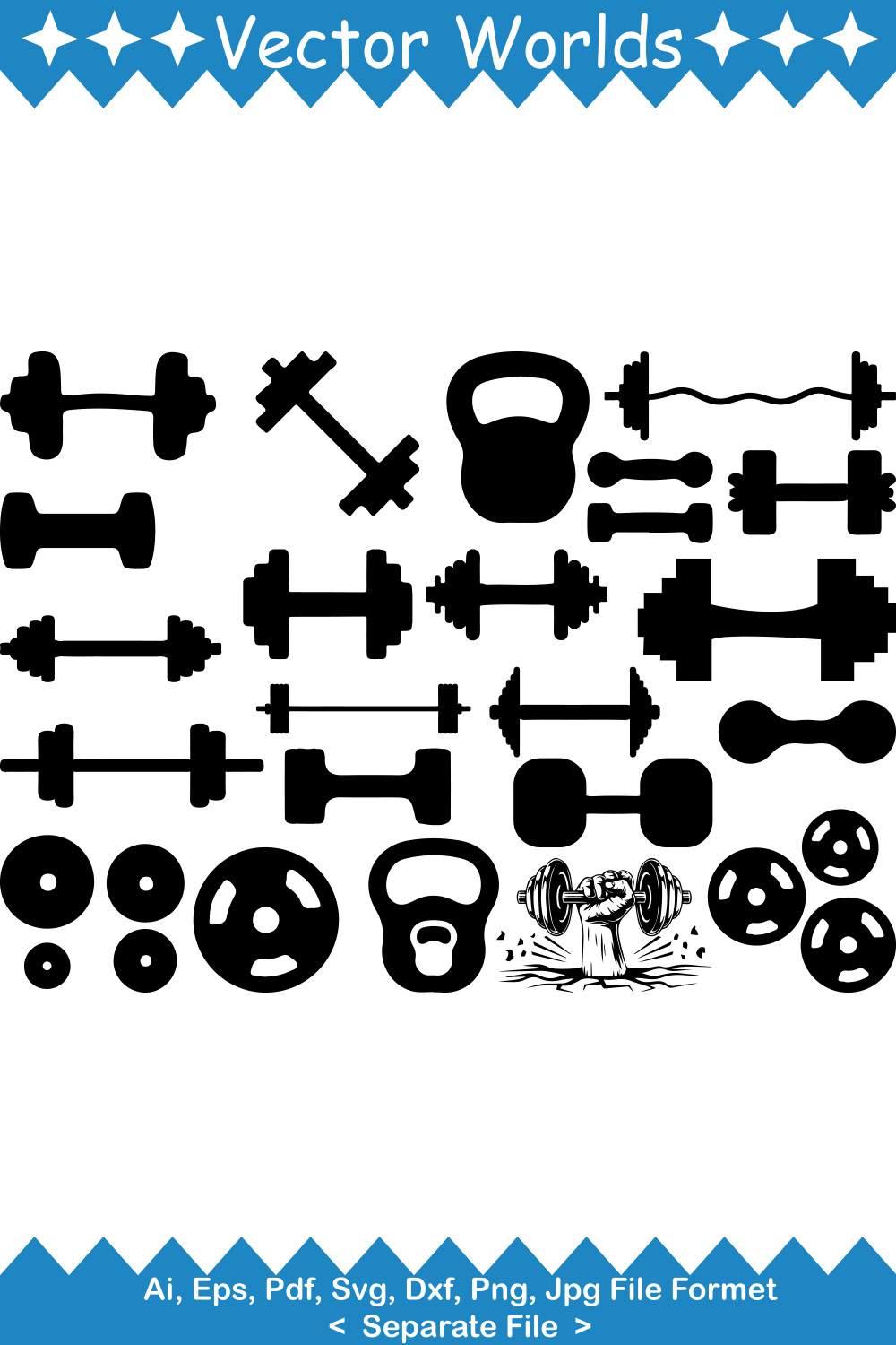 A pack of wonderful images of dumbbell silhouettes