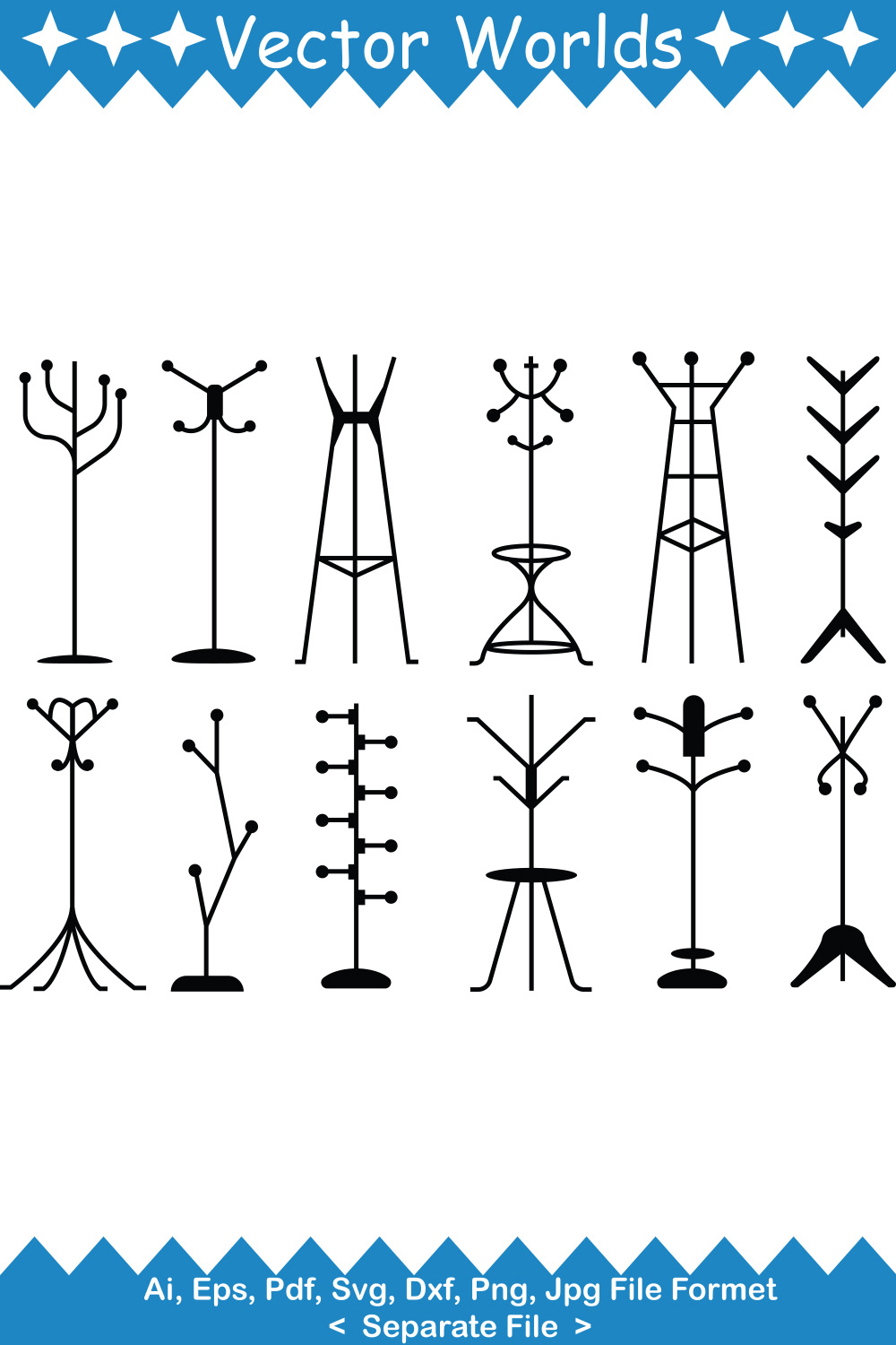 Set of beautiful vector images of coat stand silhouettes