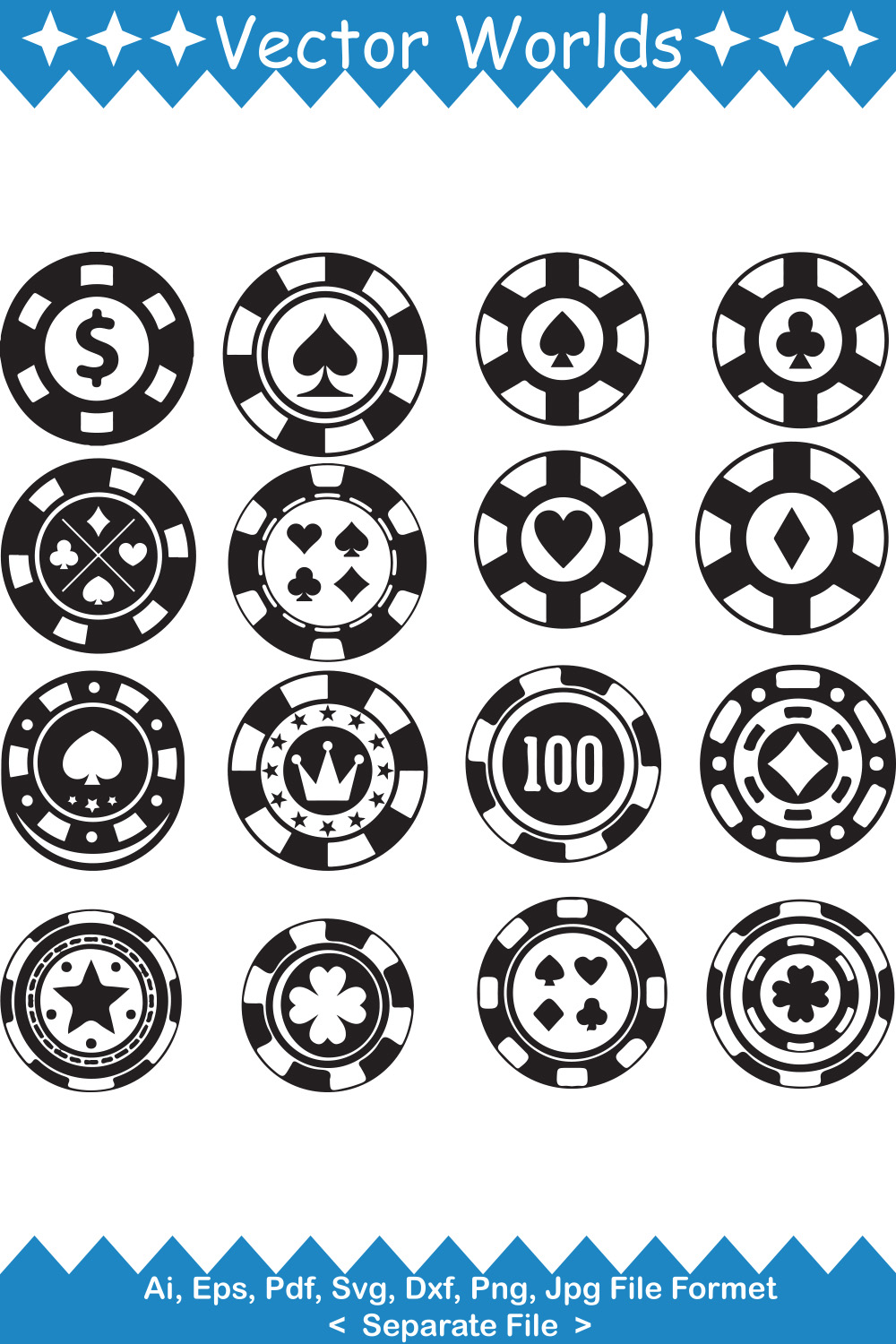 Set of charming vector image of casino chips.
