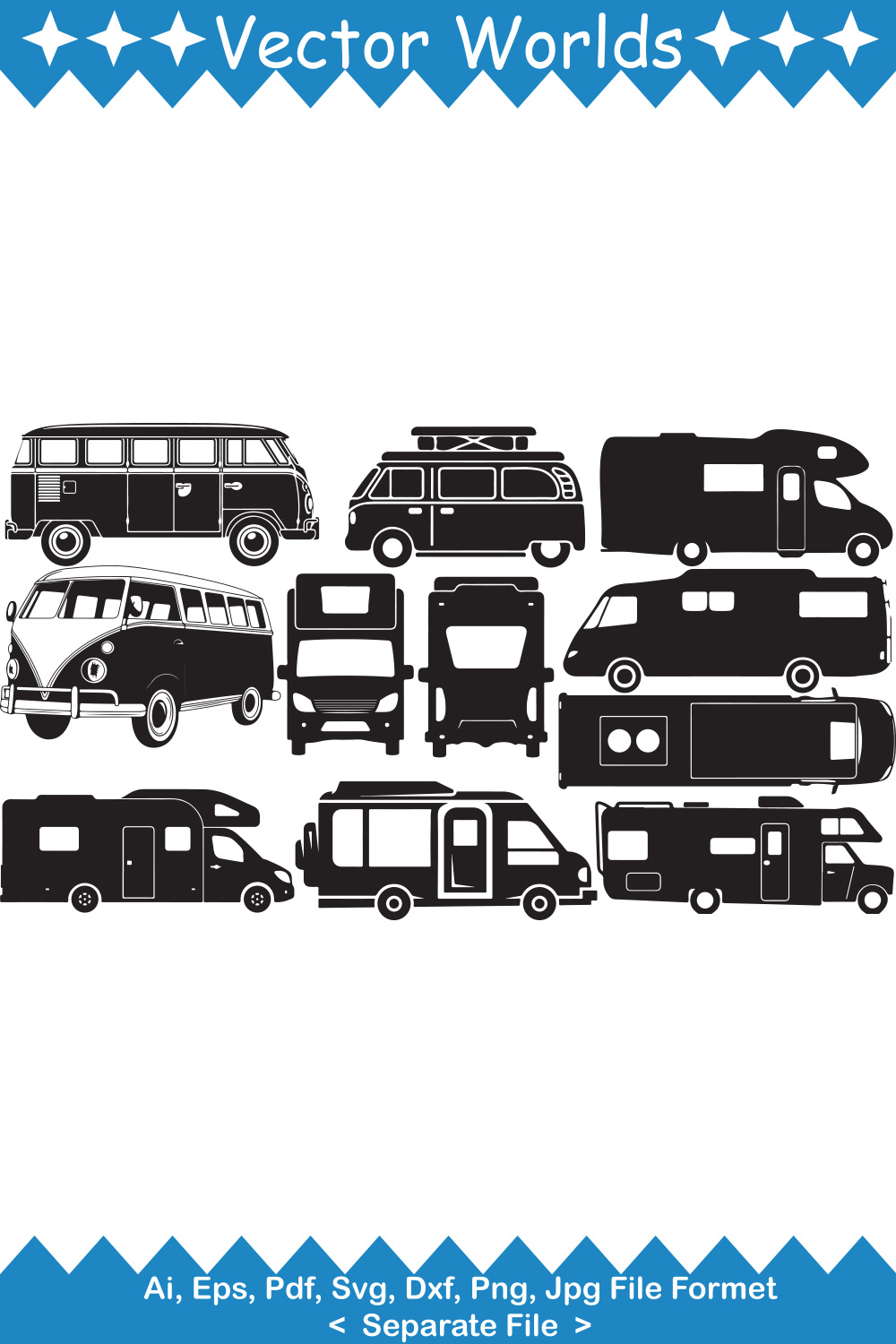 Collection of beautiful vector images of Camper Van.