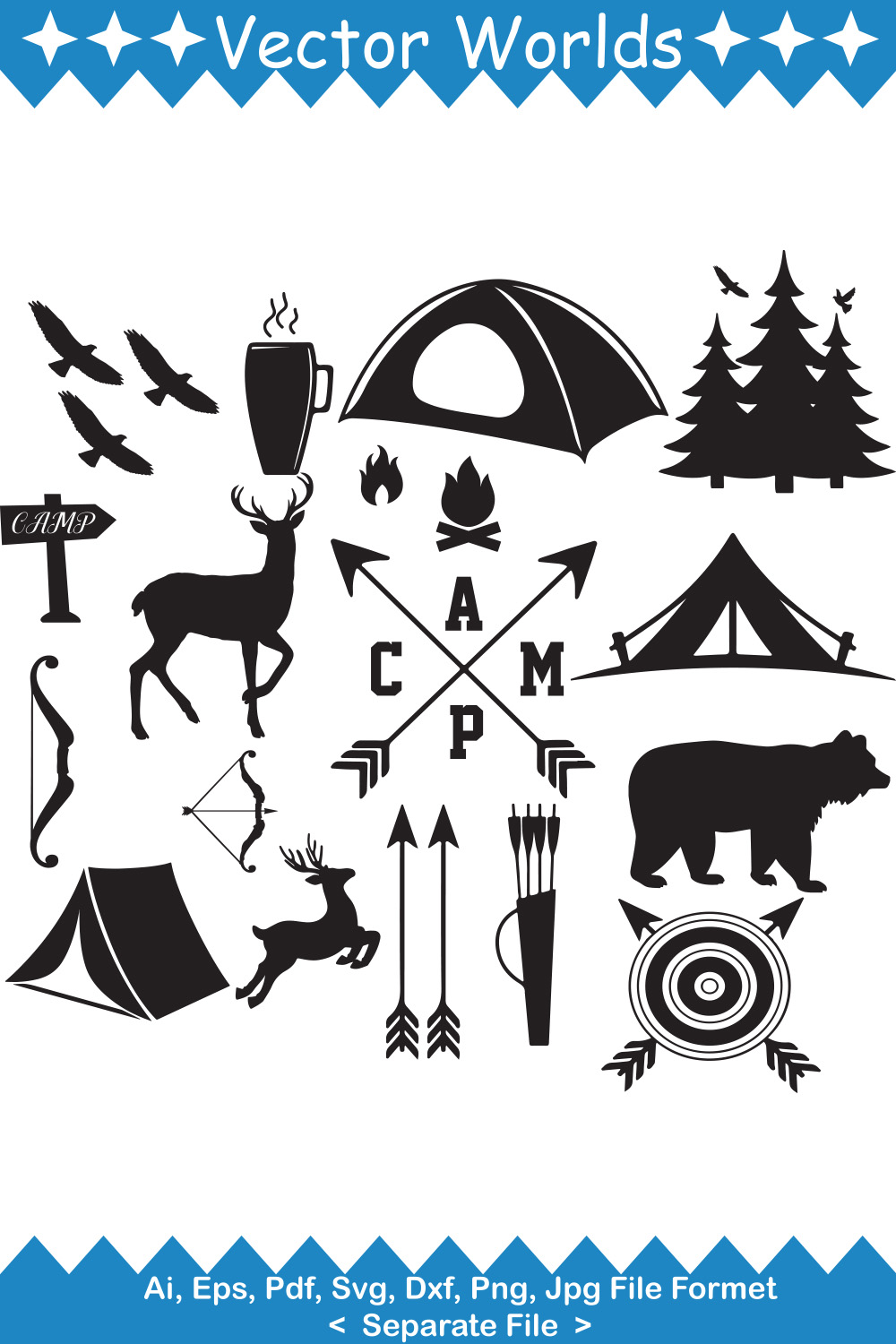 Pack of irresistible vector images on the theme of camping.