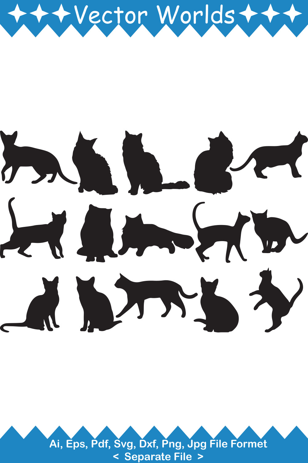 Set of cats silhouettes on a white background.