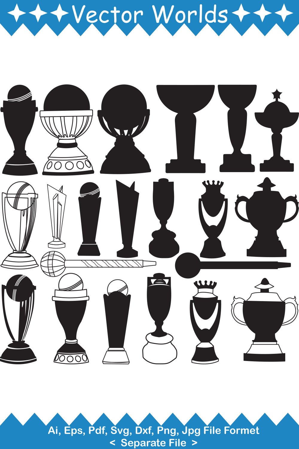 Collection of enchanting vector image silhouettes of cricket trophies
