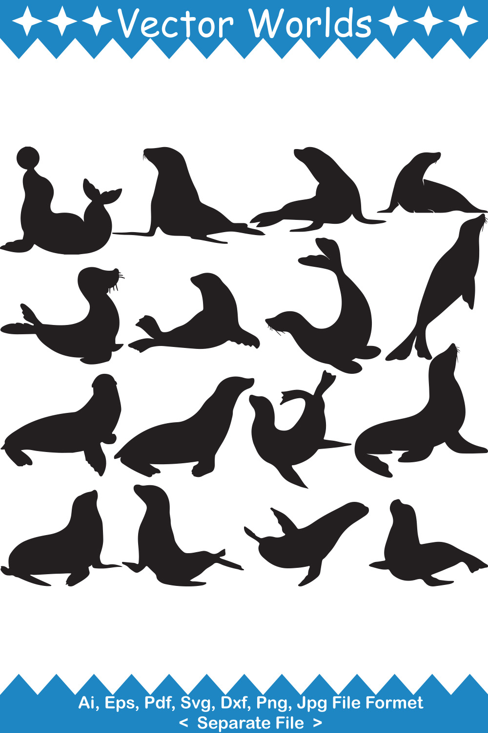 Set of silhouettes of sea animals.