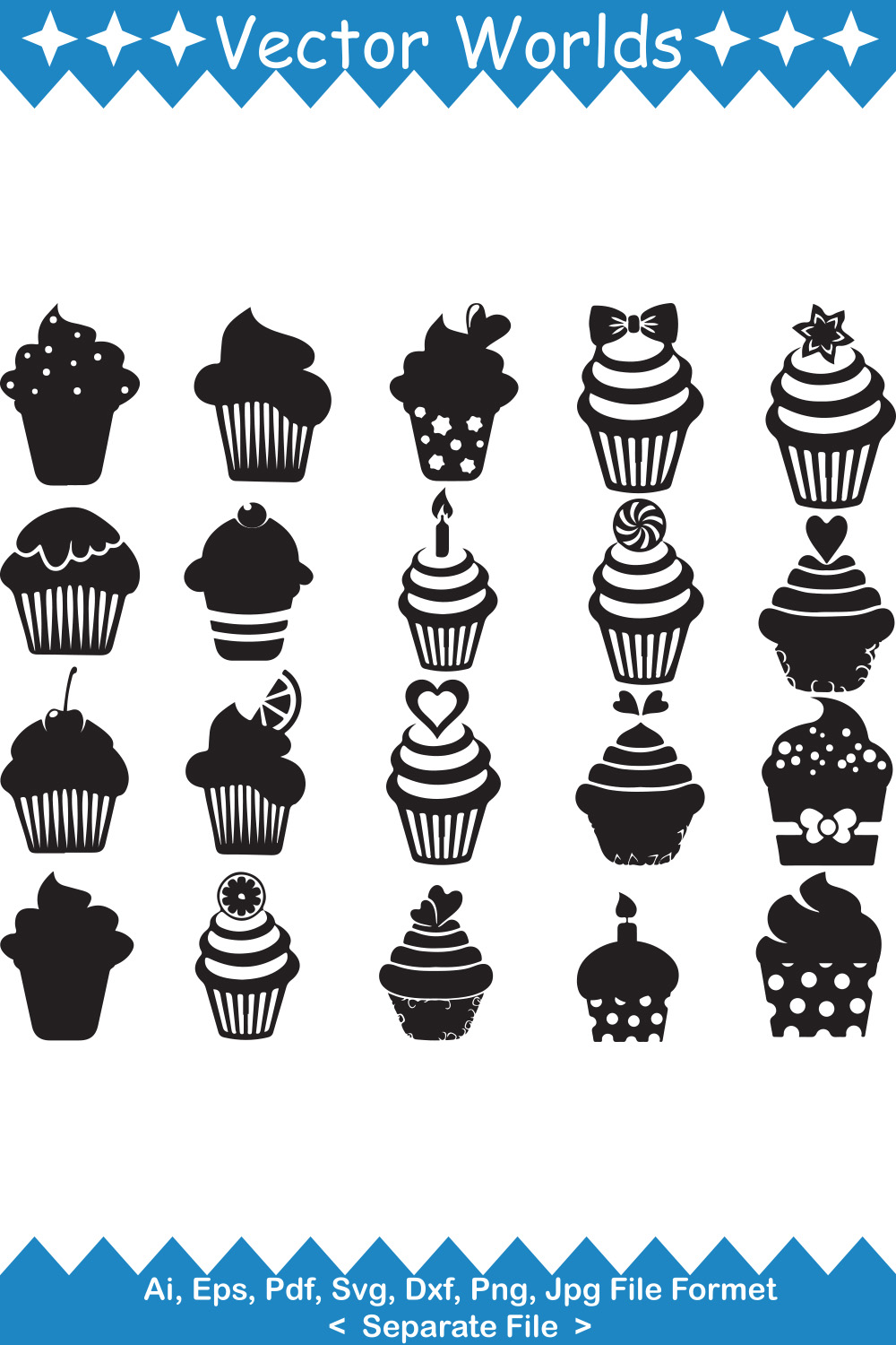 A selection of adorable cupcakes silhouette images