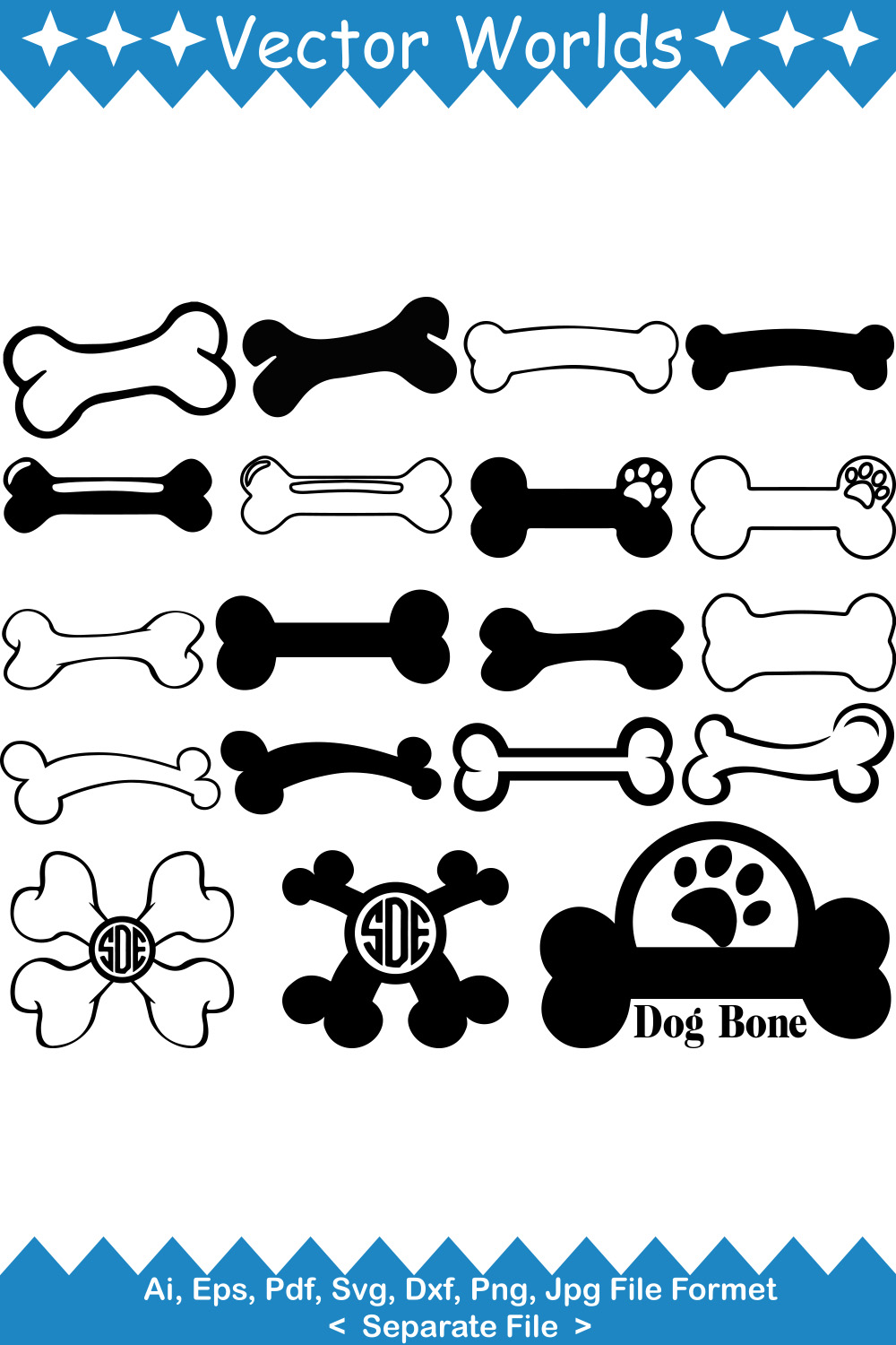 Set of dog bones and bones on a white background.