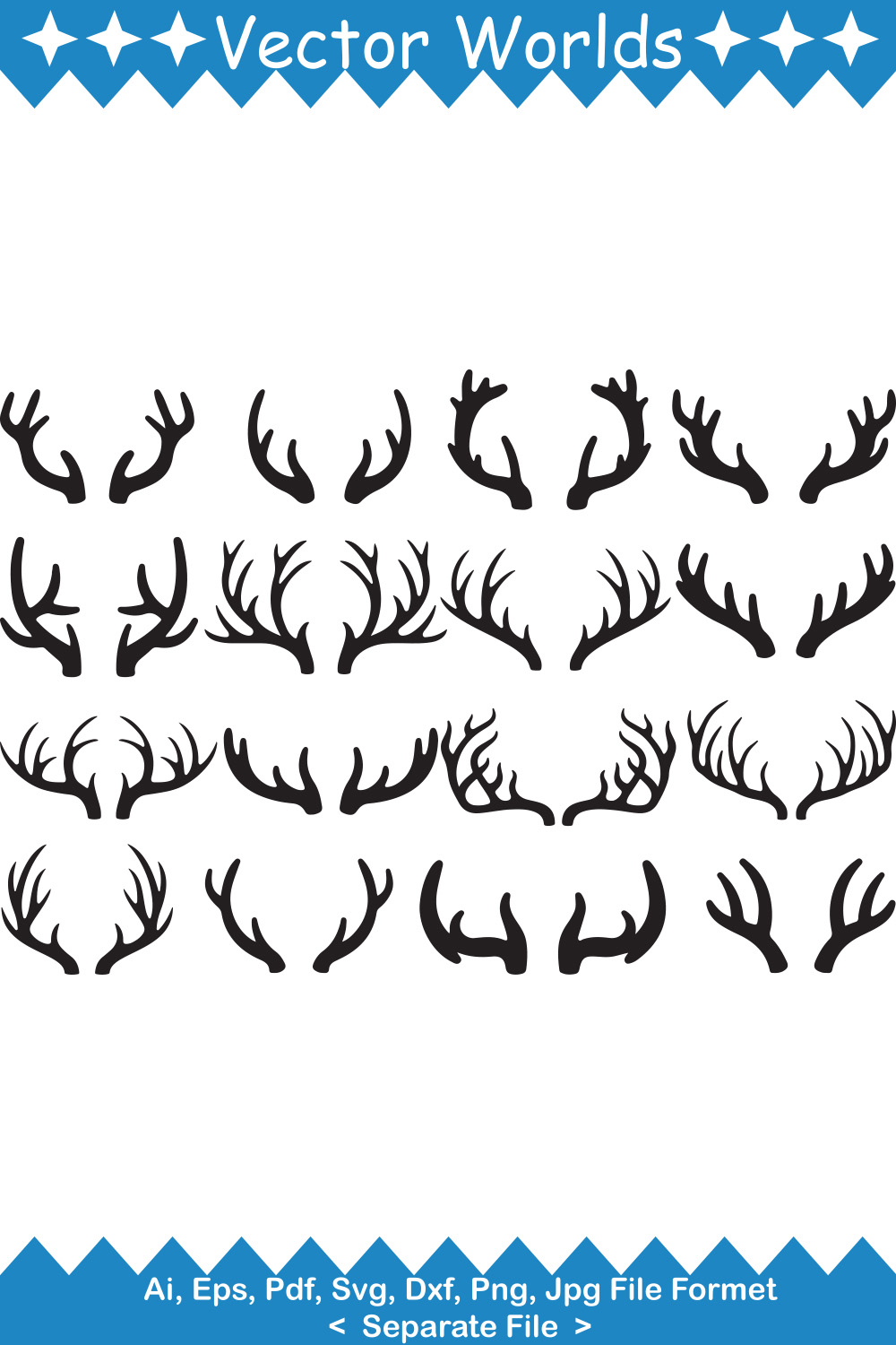 The silhouettes of deer's antlers are shown on a white background.