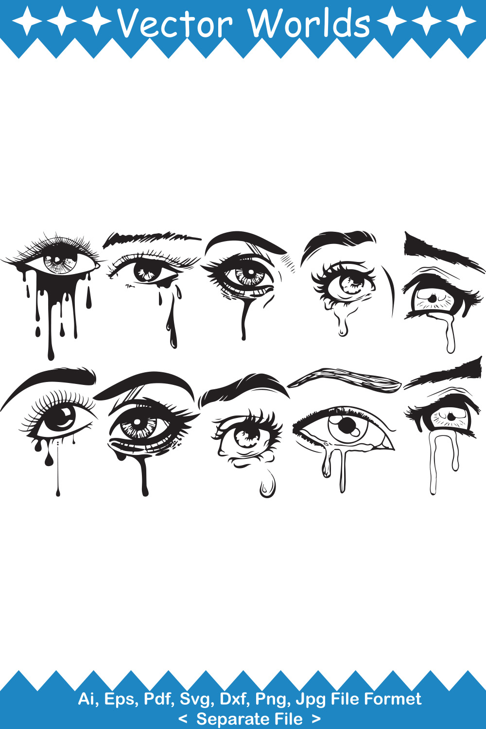 Set of unique crying eye images