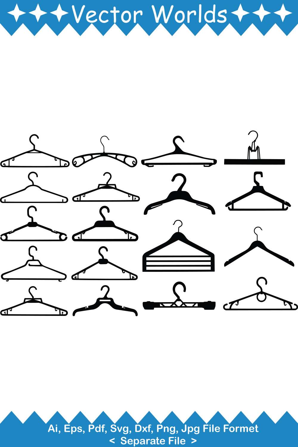 Set of beautiful vector images of clothes hanger silhouettes
