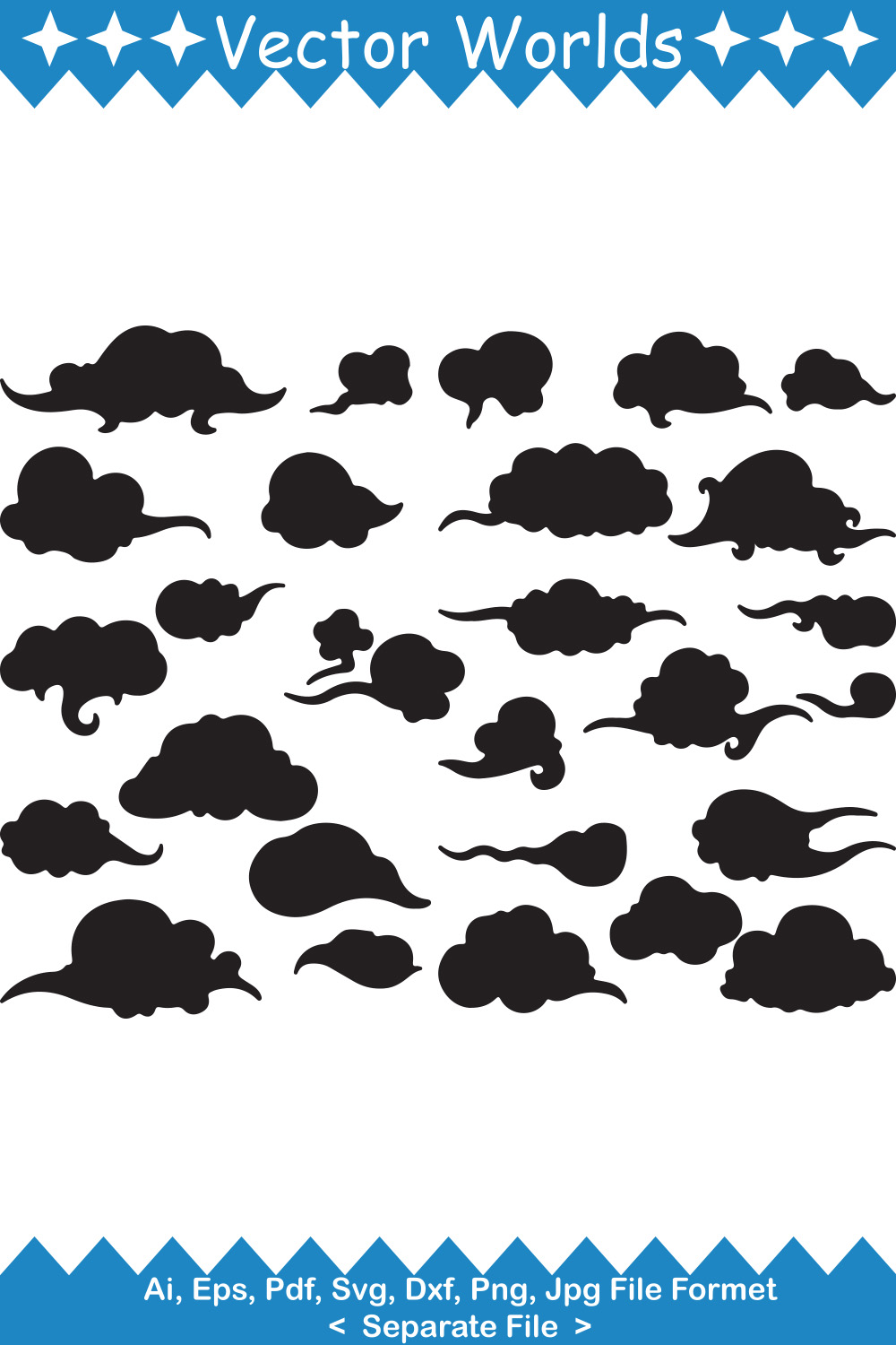 A selection of unique vector images of the silhouette of Chinese clouds.