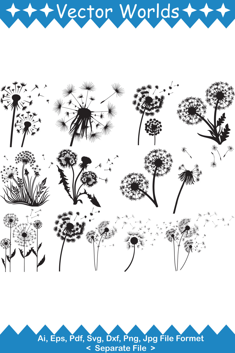 A selection of unique images of dandelion silhouettes