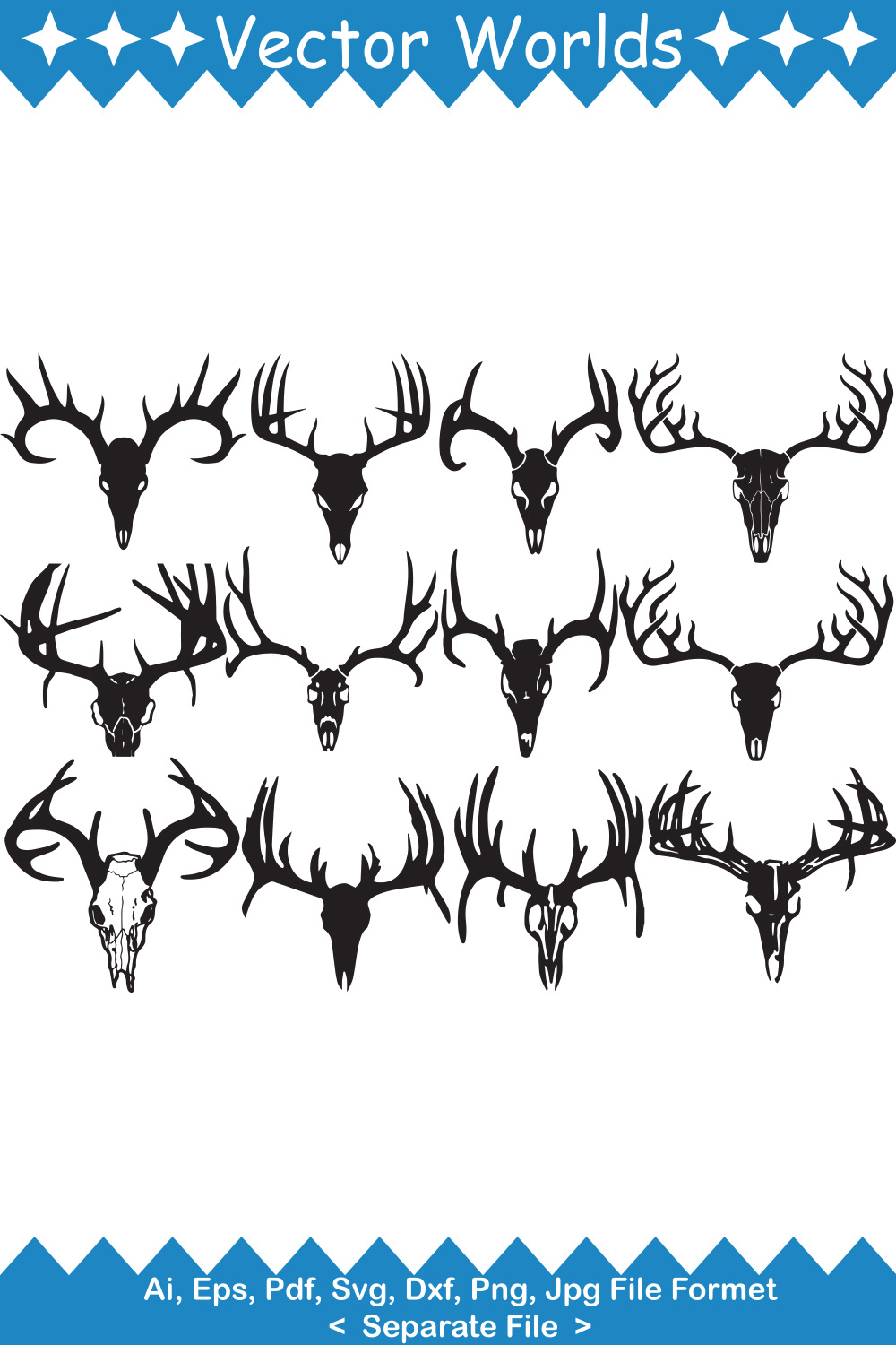 Set of deer heads with antlers on them.