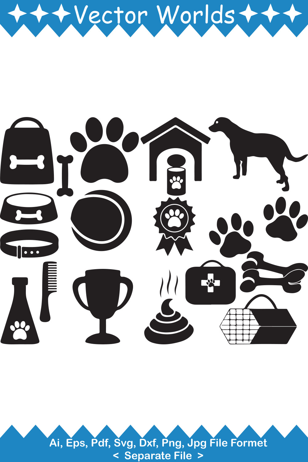 Set of dog and cat silhouettes.