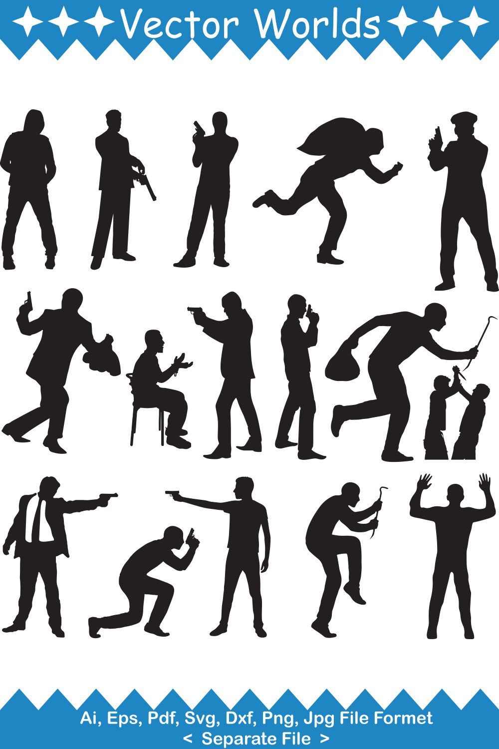 Collection of enchanting vector image of silhouettes of criminals