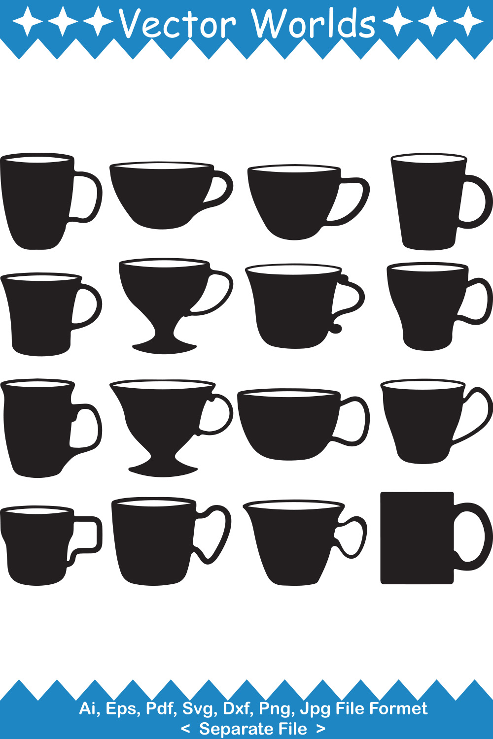 Set of beautiful vector images of coffee mug silhouettes