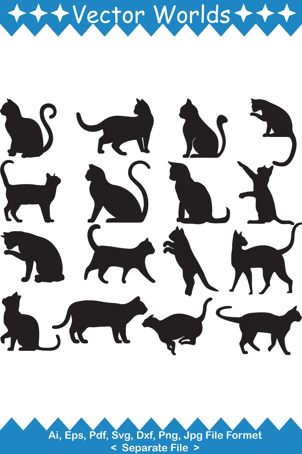 Set of cats silhouettes on a white background.