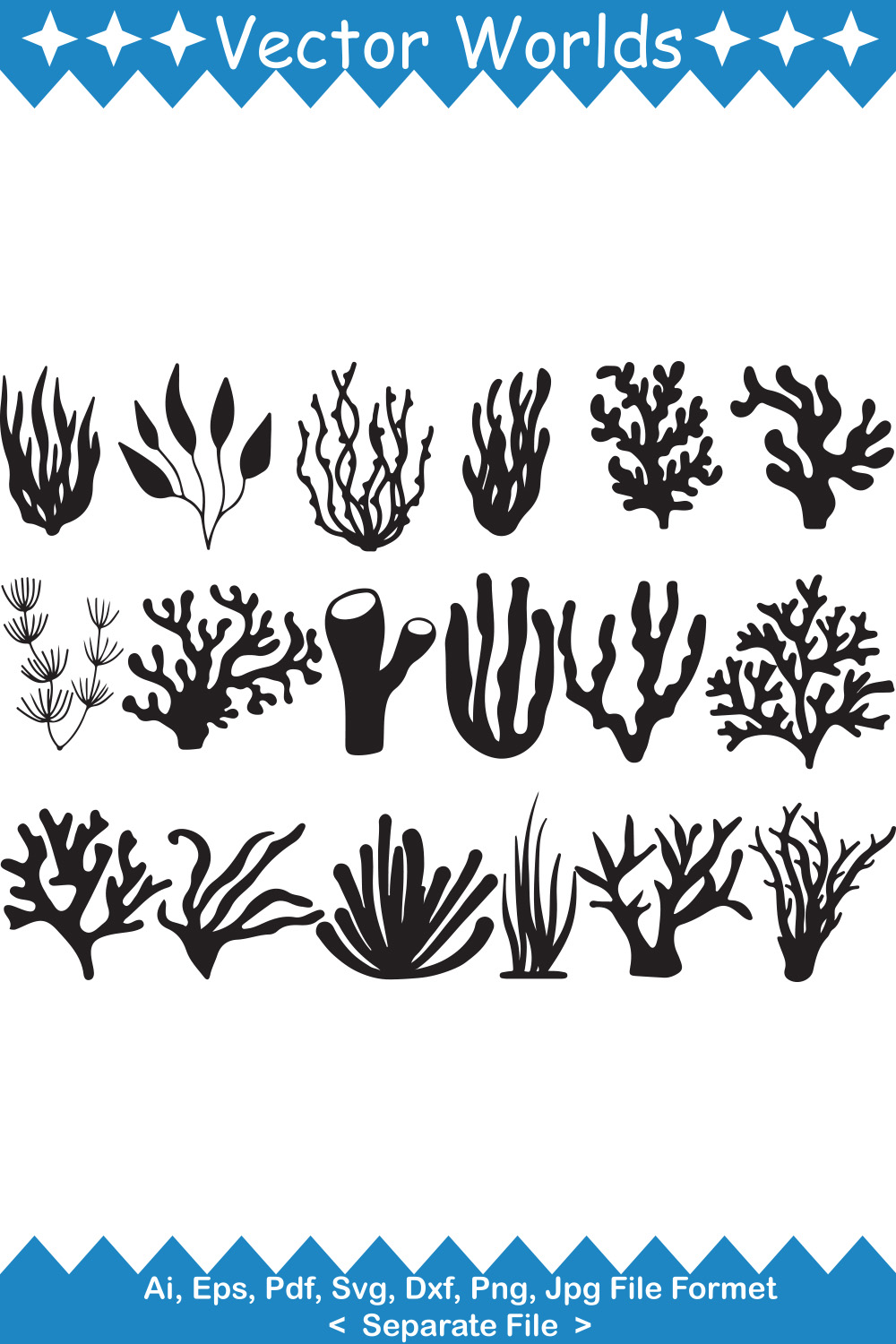 Set of wonderful vector images silhouettes of coral