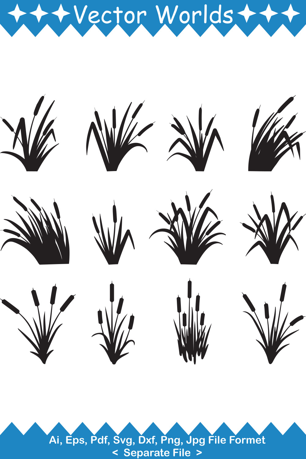 Collection of beautiful cattail vector images.