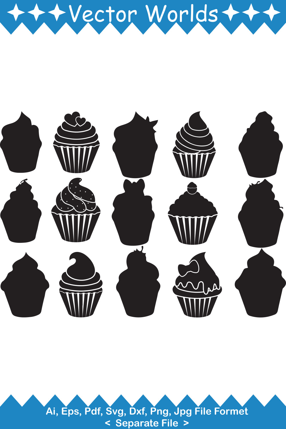 Set of unique images of cupcakes silhouettes
