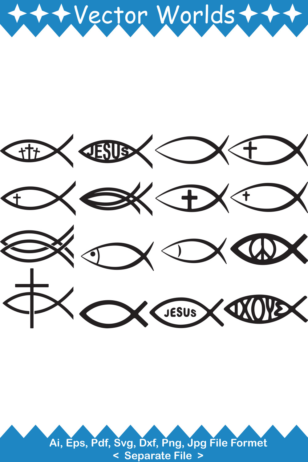 Collection of amazing vector image of Christian fish.