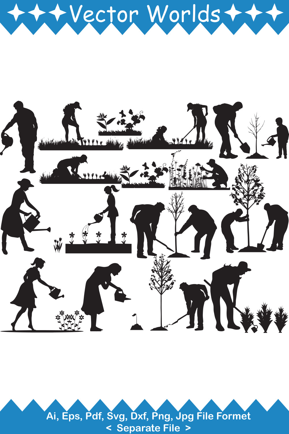 A collection of gorgeous images of silhouettes of people doing gardening