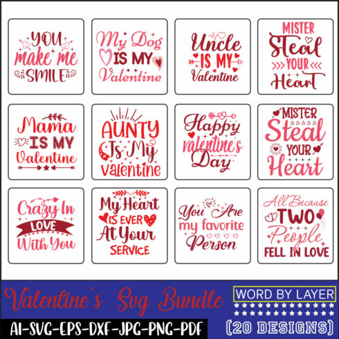 A set of unique images for prints on the theme of Valentines Day.