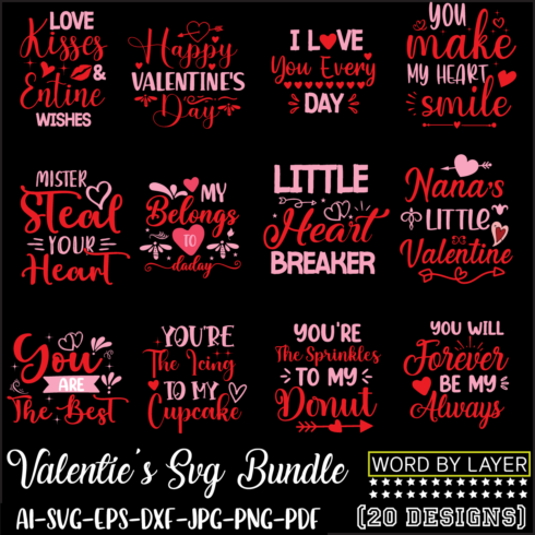 Valentine's Typography SVG Design Bundle cover image.