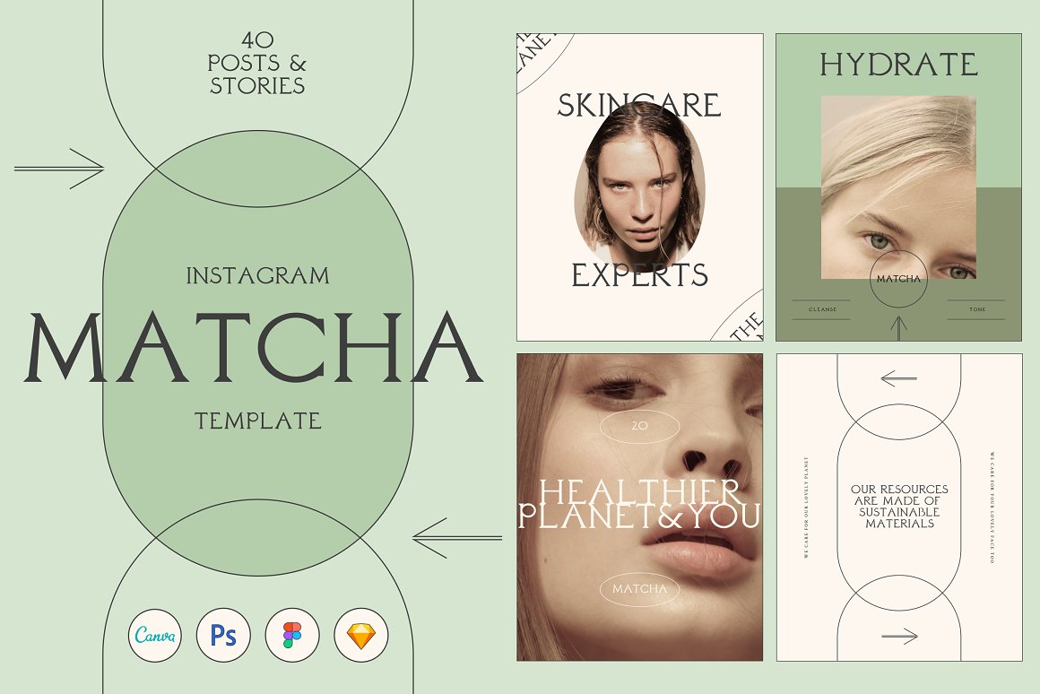 Matcha Skincare Instagram Template.