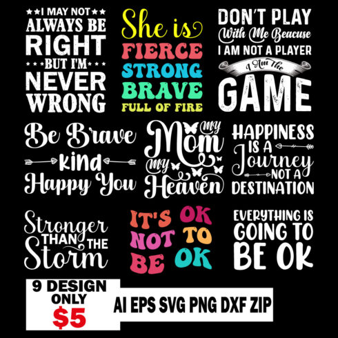 Motivational T-shirt Design Typography SVG Bundle cover image.