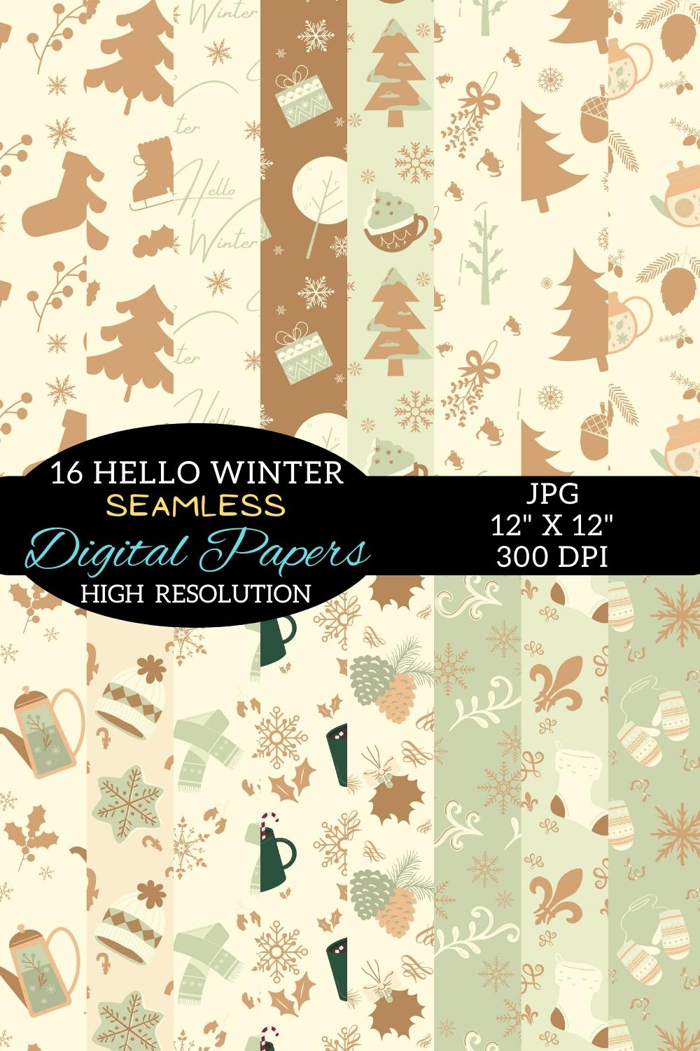 Boho Digital Paper Winter Patterns Design pinterest image.