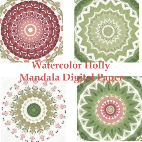 Watercolor Holly Mandala Digital Paper Design cover image.